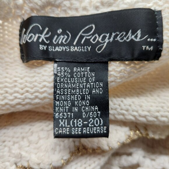 Work In Progress Women’s Ivory Sweater Size XL 18 / 20 Beaded Hearts Bow - Picture 3 of 12